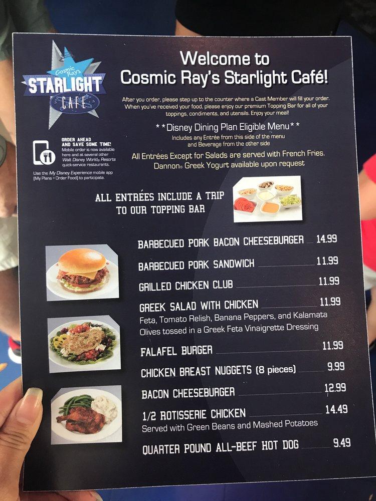 Menu at Cosmic Ray's Starlight Café pizzeria, Orlando, Seven Seas Drive