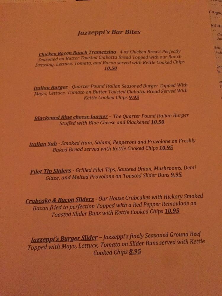 Menu at Jazzeppi's restaurant, Biloxi