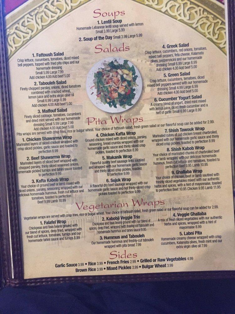 Menu at Kabobji restaurant, North Miami Beach