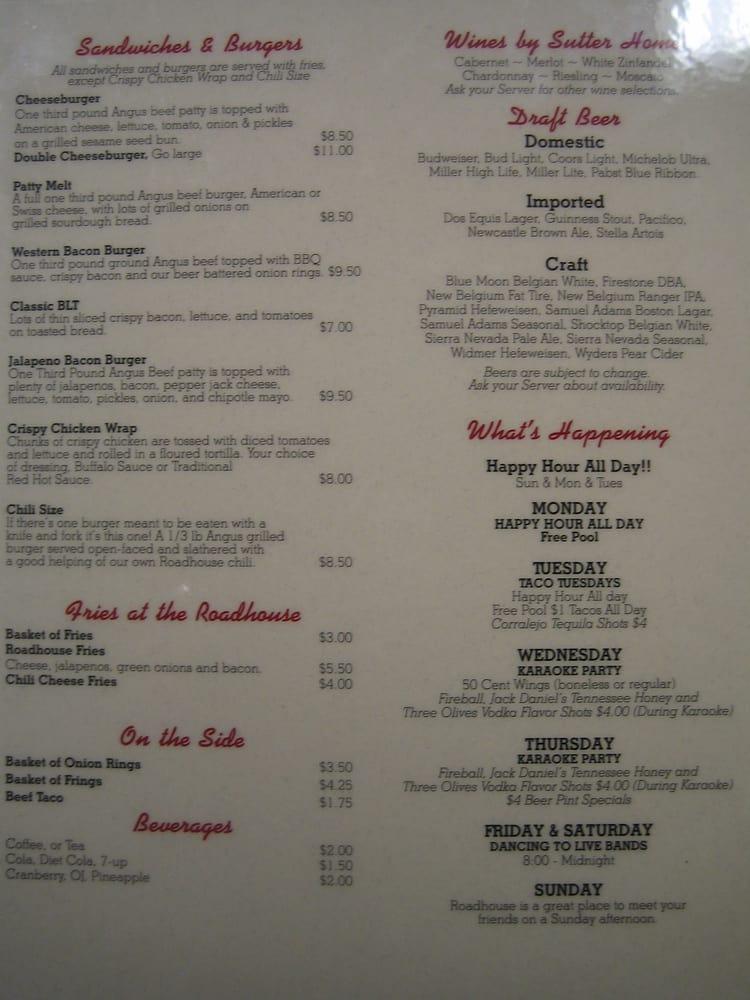 Menu at The Etiwanda Roadhouse Bar & Grill, Rancho Cucamonga