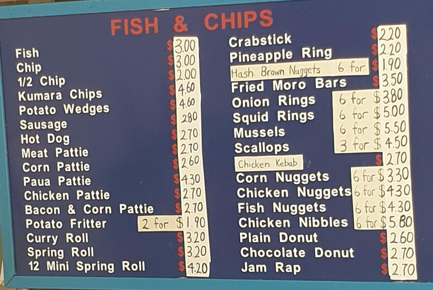 Menu at Curletts Fresh Fish restaurant, Christchurch