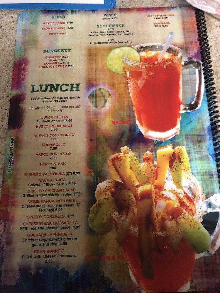 Menu at Happy Donkey Mexican Grill restaurant, Anderson