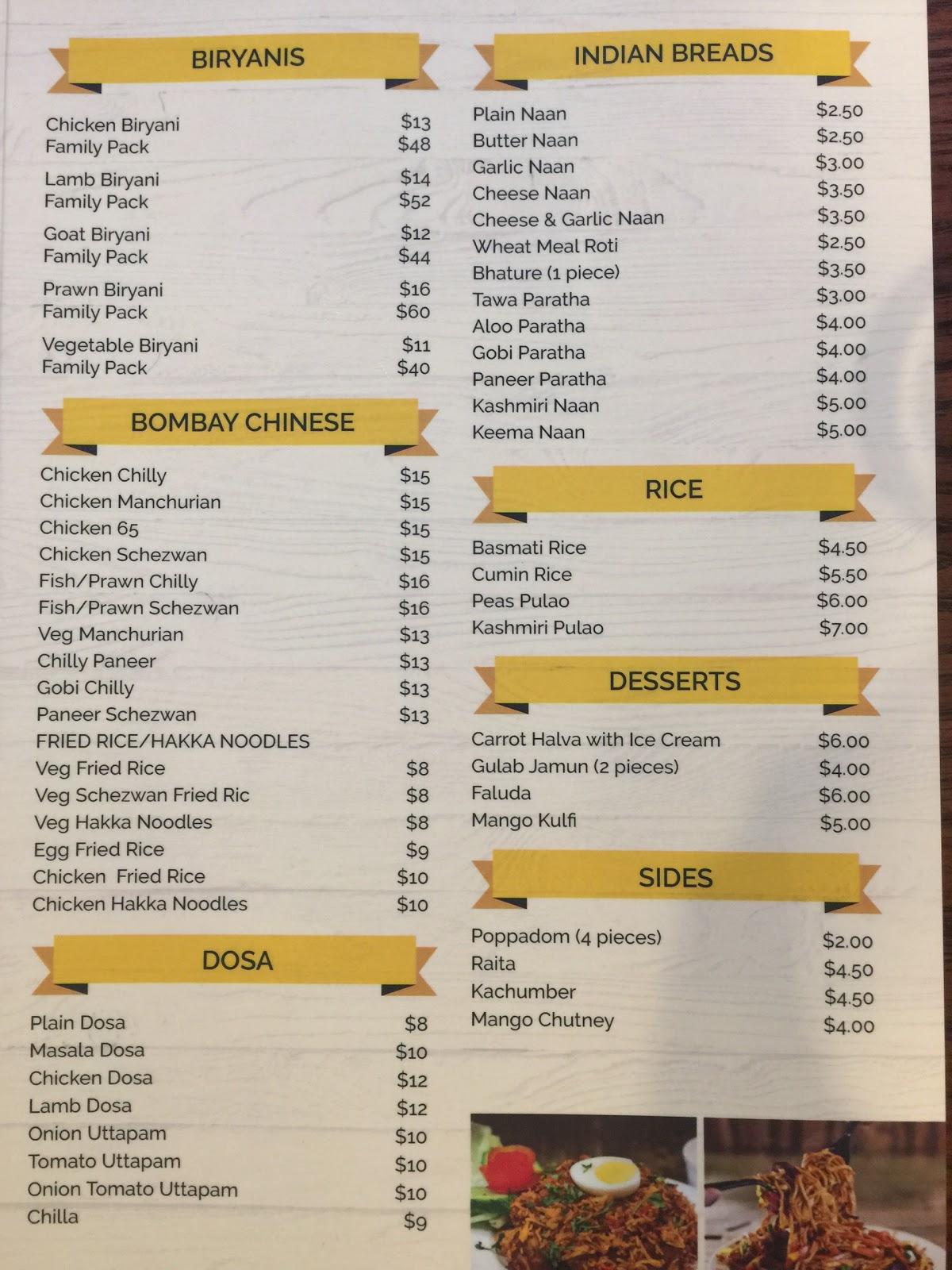 Menu at Spice Traders restaurant, Tauranga