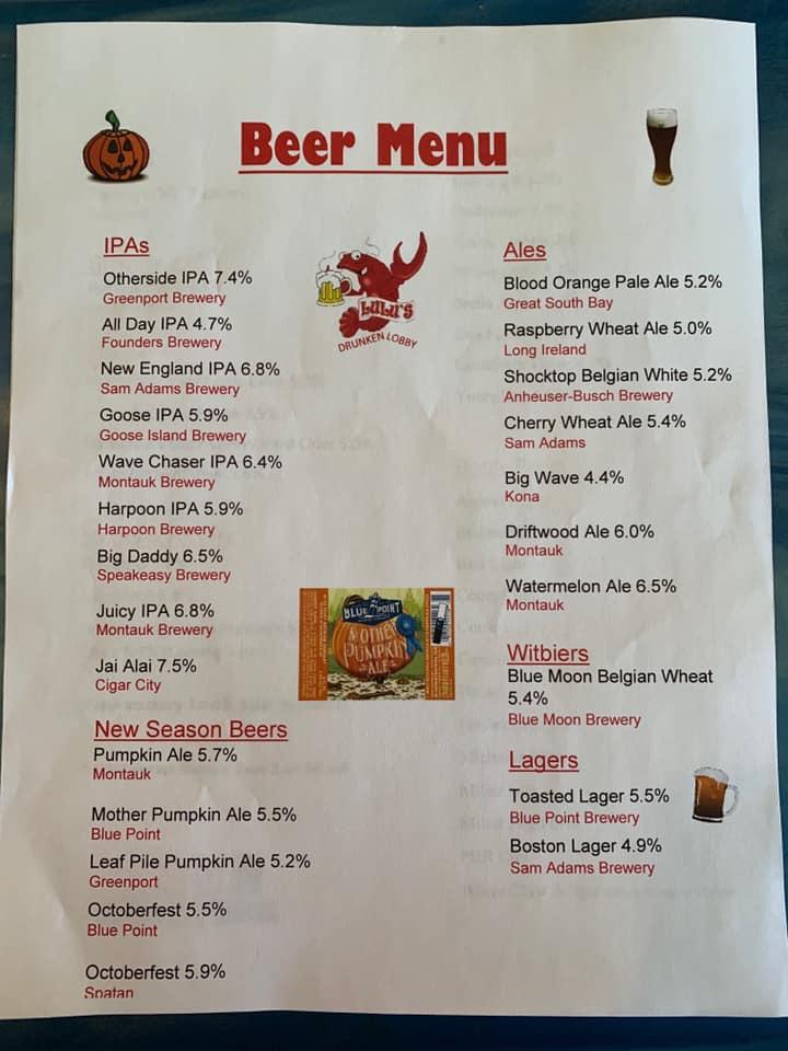 Menu at Lulu’s Lobster & Wing Shack pub & bar, Patchogue
