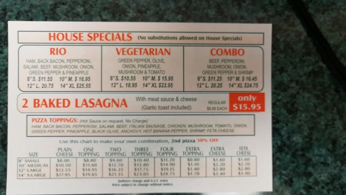 Menu at Rio Pizza Temple pizzeria, Calgary, Temple Dr NE 111