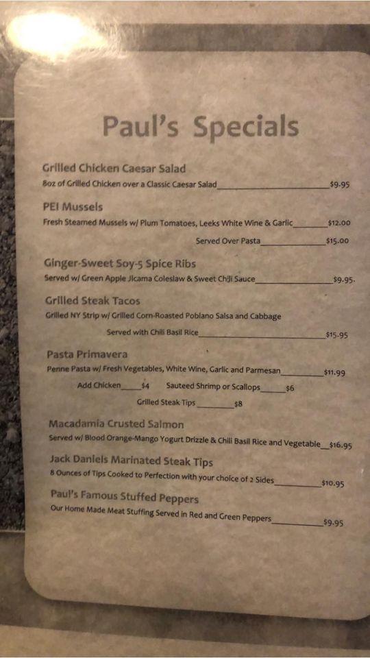 Menu at Paul's Pizza & Seafood pizzeria, Falmouth