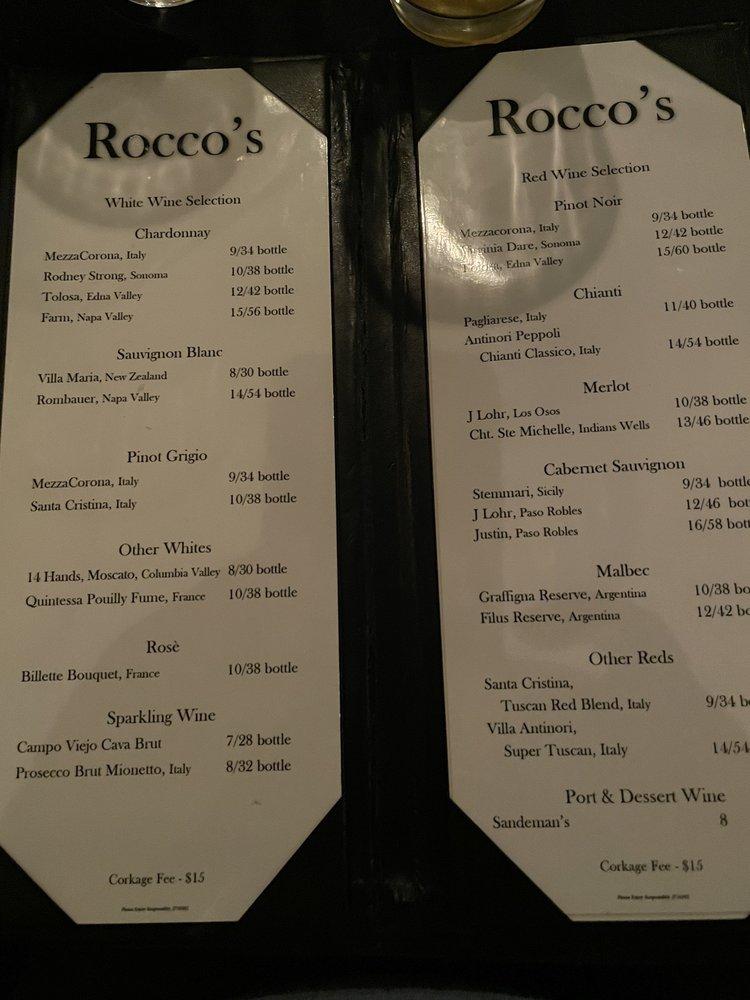 Menu at Rocco's Restaurant, San Clemente