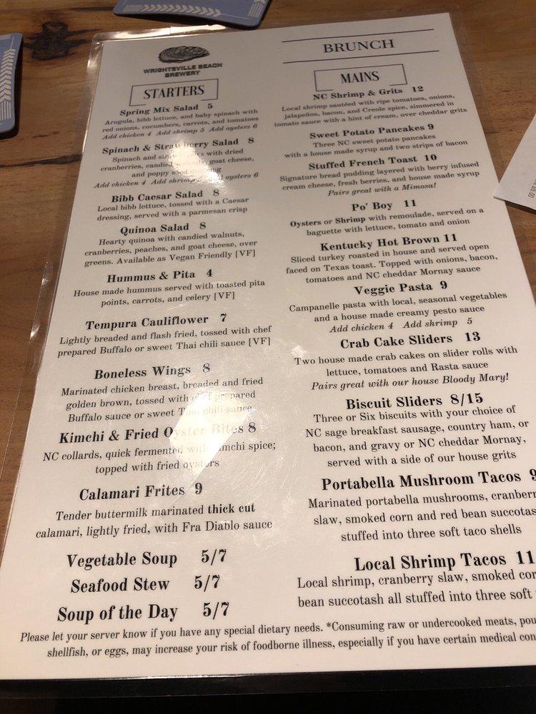 Menu at Wrightsville Beach Brewery pizzeria, Wilmington