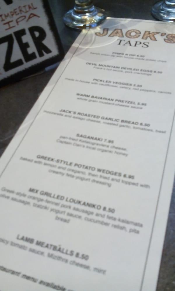 Menu at Jack's Taps restaurant, Pleasant Hill