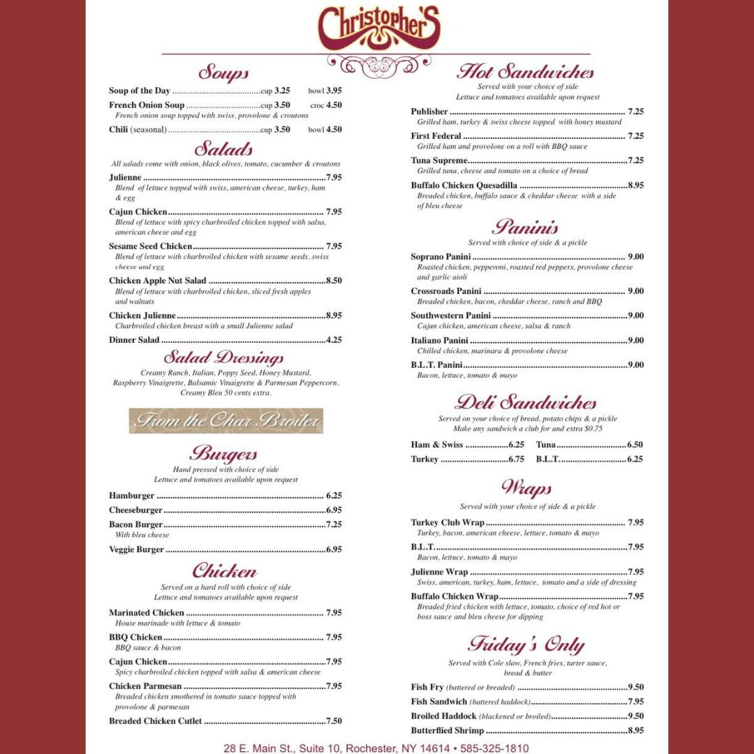 Menu at Christopher's Restaurant & Custom Catering, Rochester