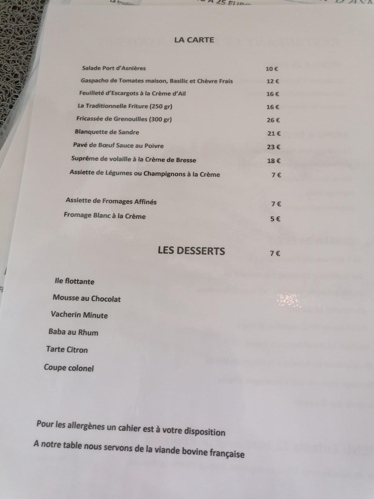 Menu au Le Port D'Asnières restaurant, AsnièressurSaône