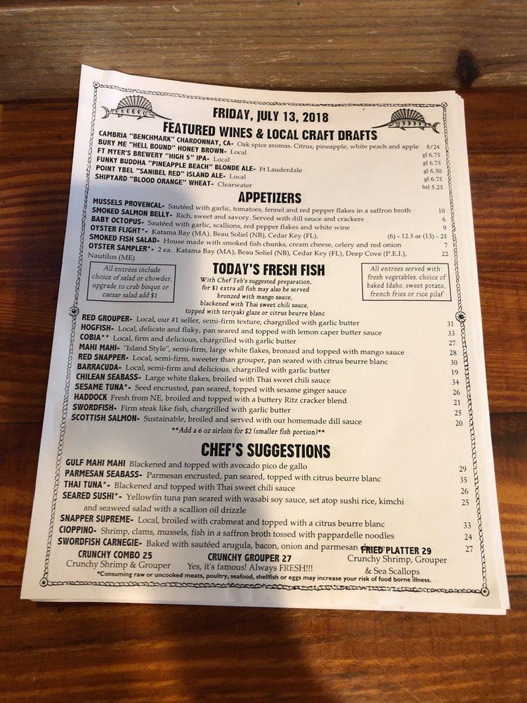 Menu at Timbers Restaurant, Sanibel