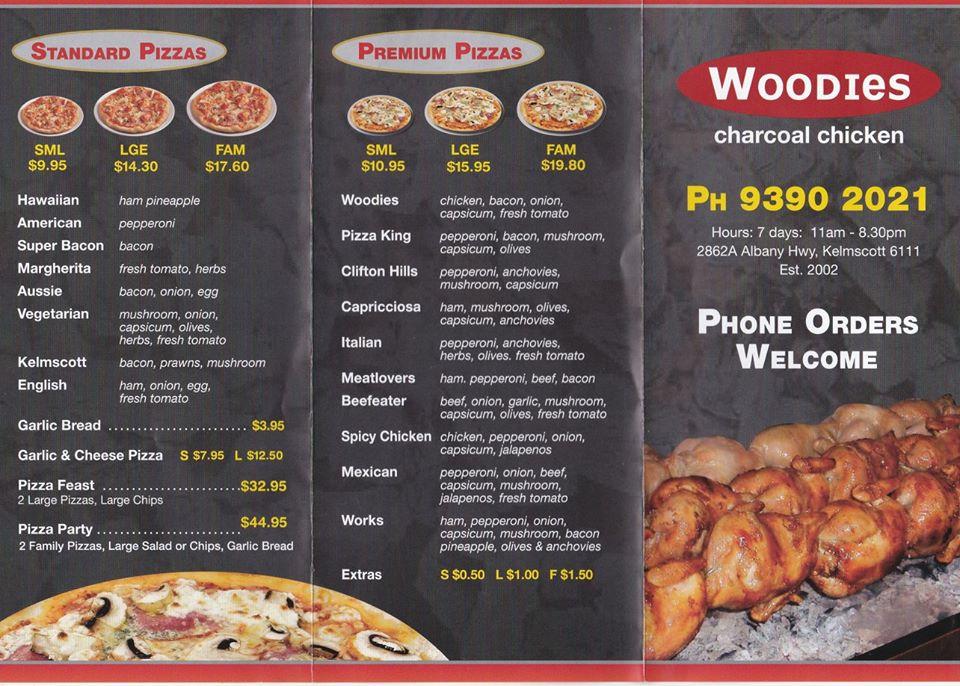 Menu at Woodies Charcoal Chicken fast food, Kelmscott
