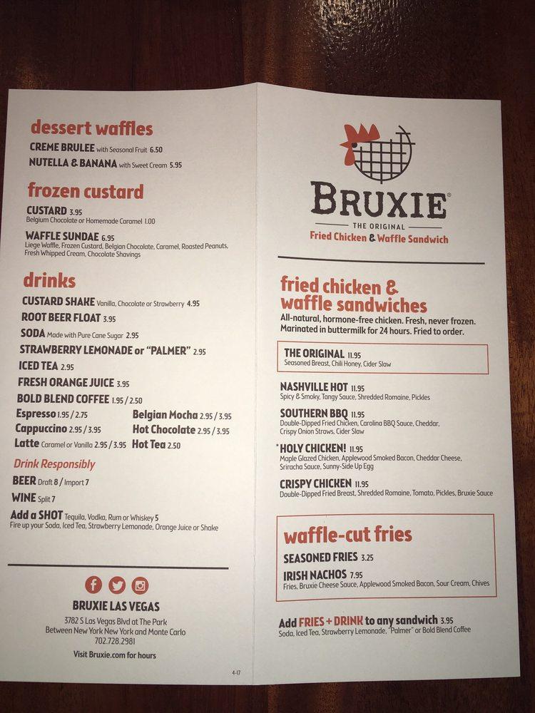 Menu at Bruxie Original Fried Chicken & Waffle Sandwich restaurant, Las