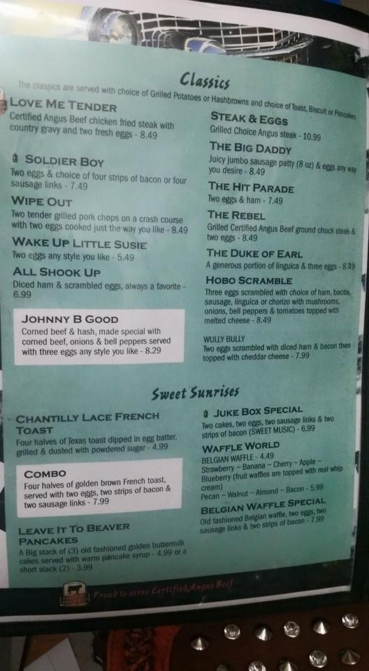 Menu at Hot Rod Diner restaurant, Turlock