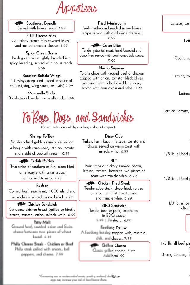Menu at Stroud's Diner restaurant, Mayflower, 558 AR365