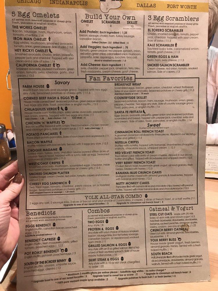 Menu at Yolk Sundance Square restaurant, Fort Worth