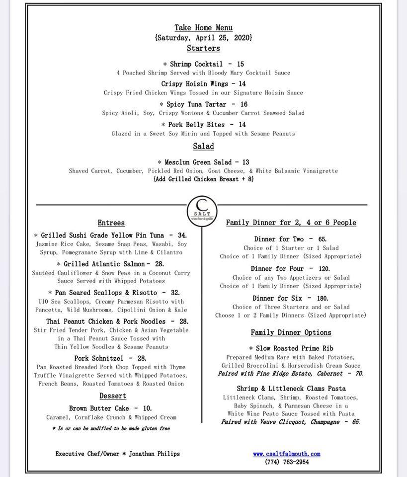 Menu at C Salt Wine Bar & Grille, Falmouth