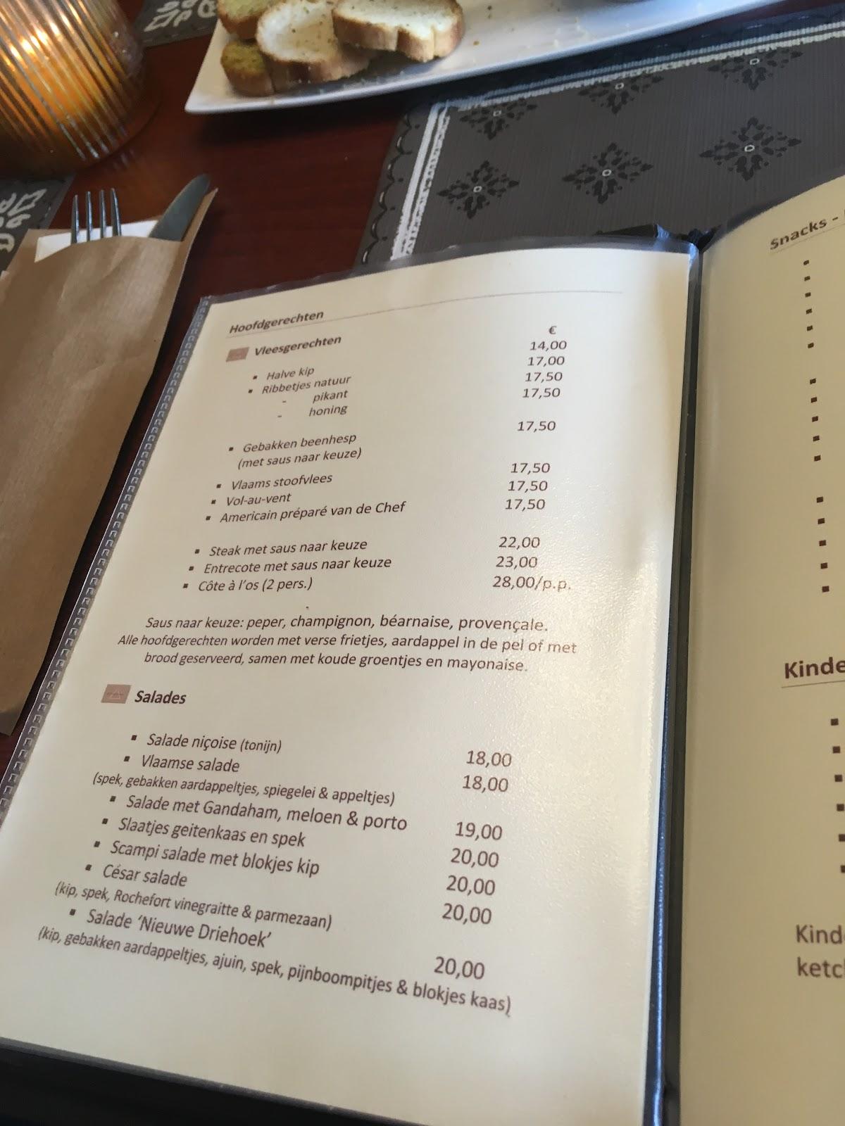 Menu At De Nieuwe Driehoek Meulebeke