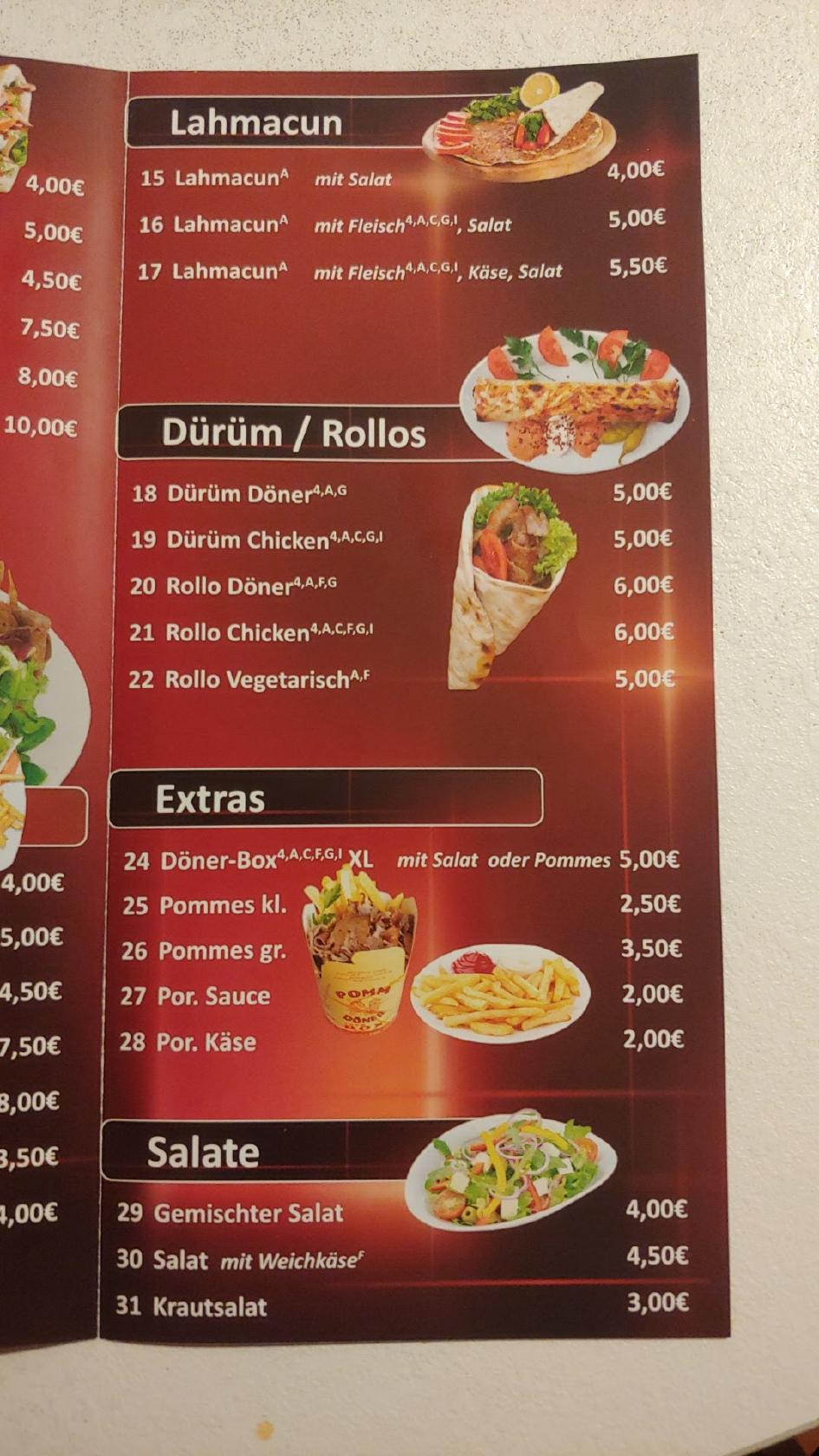 Menu at Istanbul Döner Bad Oeynhausen