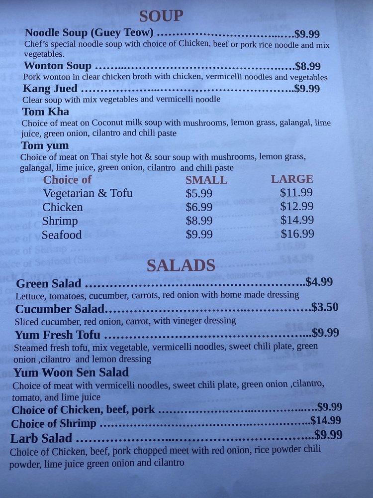 Menu at Kour Thai Restaurant, Clearlake