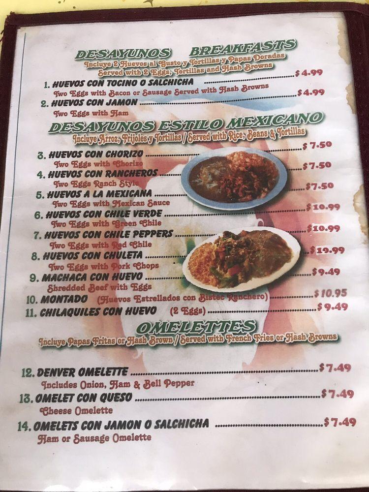 Menu at La Cabañita restaurant, Wasco