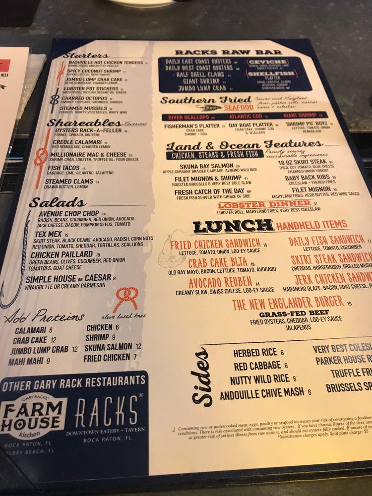 Carta de RACKS Fish House + Oyster Bar, Delray Beach