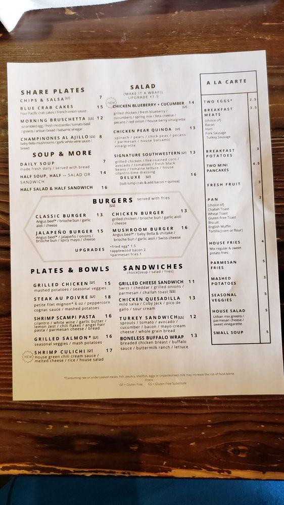 Menu at Teaspoon restaurant, Tucson