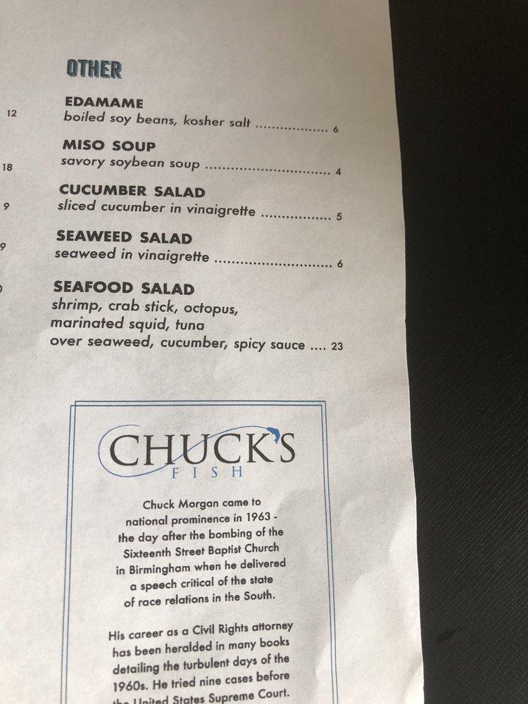Menu at Chuck's Fish Tallahassee restaurant, Tallahassee