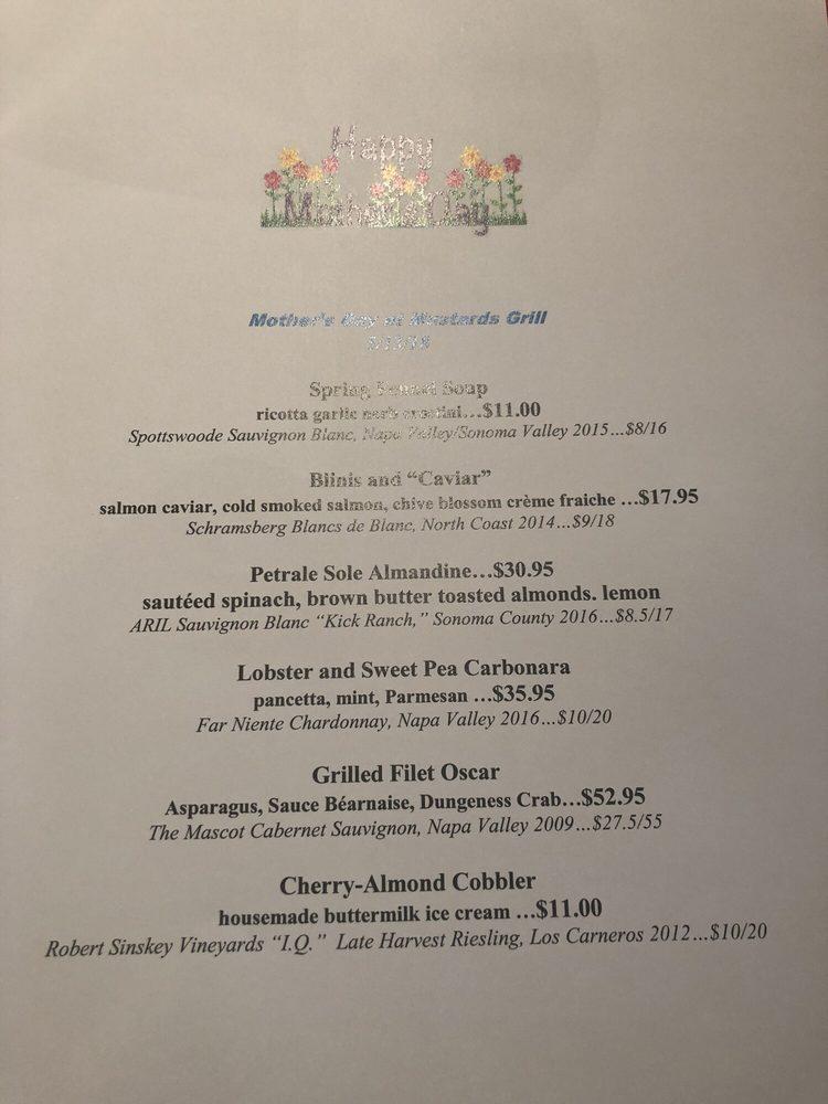 Menu at Mustards Grill restaurant, Yountville, St Helena Hwy