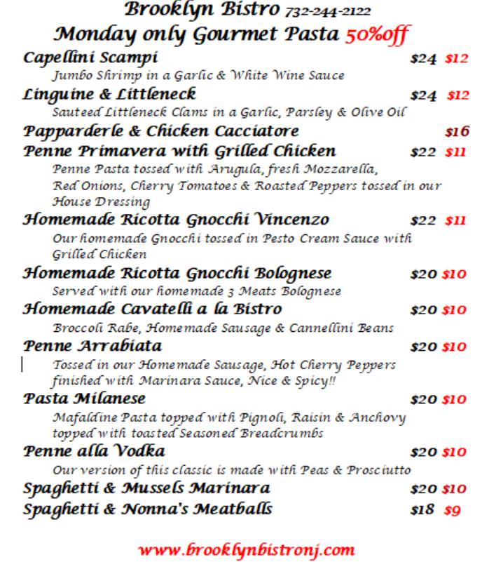 Menu at Brooklyn Bistro restaurant, Toms River, Hooper Ave
