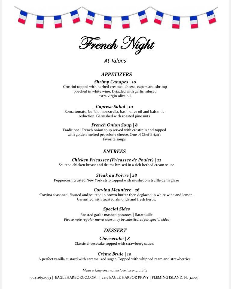 Menu at Talons Clubhouse Restaurant, Fleming Island
