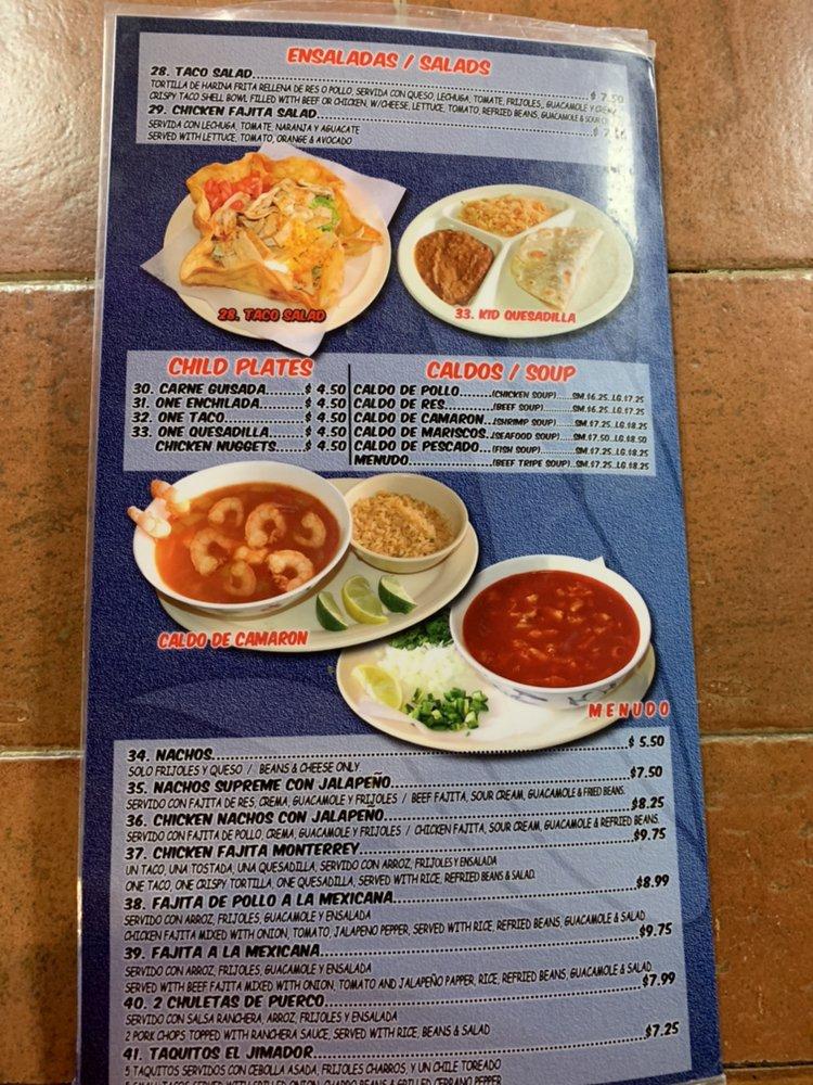 Menu at Taqueria El Jimador restaurant, Houston, Hwy 6 N