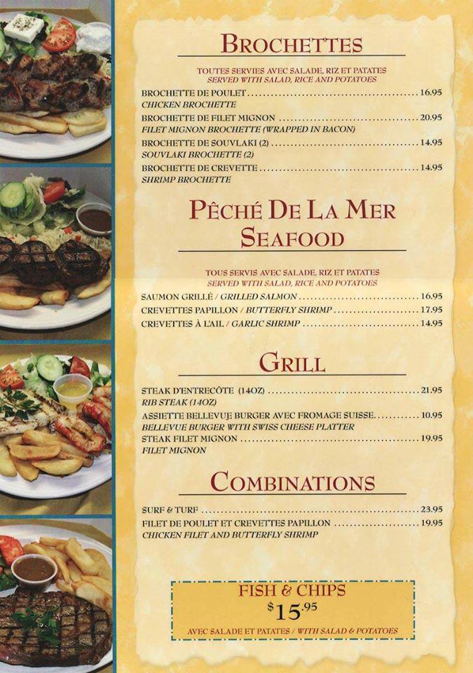 Carta del pub y bar Bellevue RestoGrill, SainteAnnedeBellevue