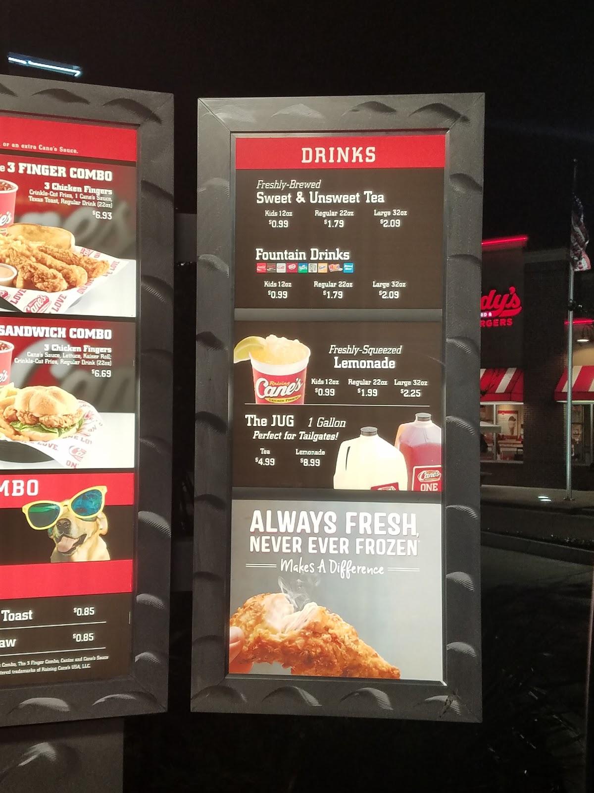 Menu at Raising Cane's Chicken Fingers fast food, Waco, 801 J H Kultgen