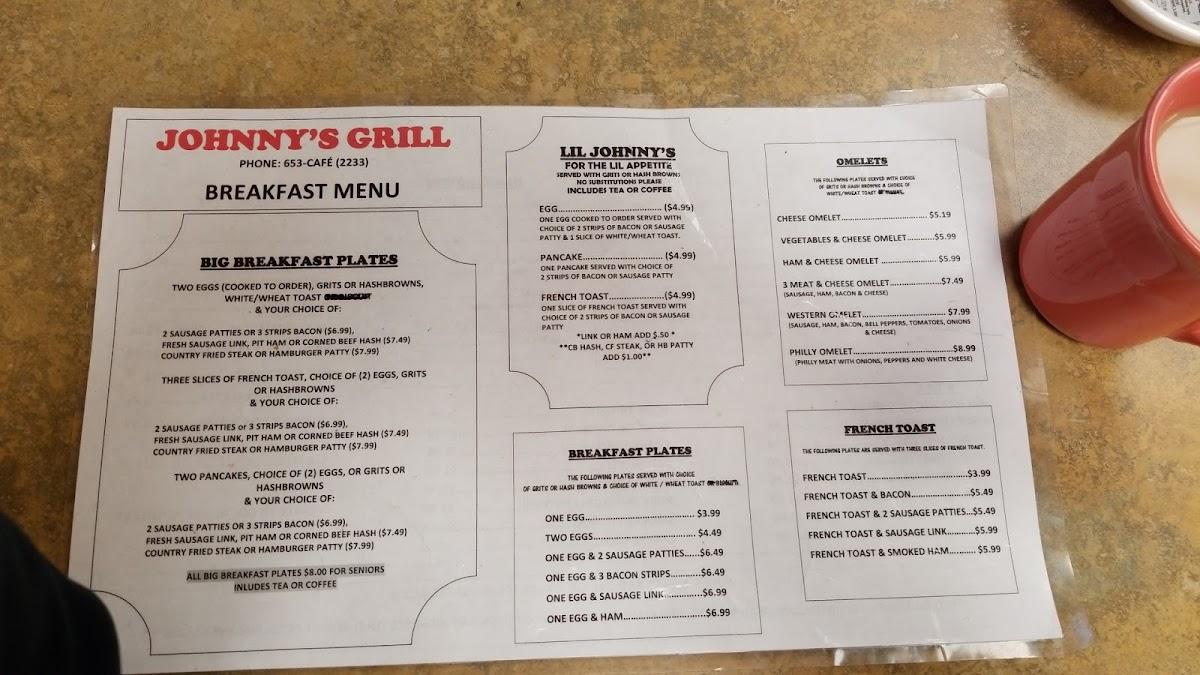 Menu at Johnny's Grill restaurant, Pembroke