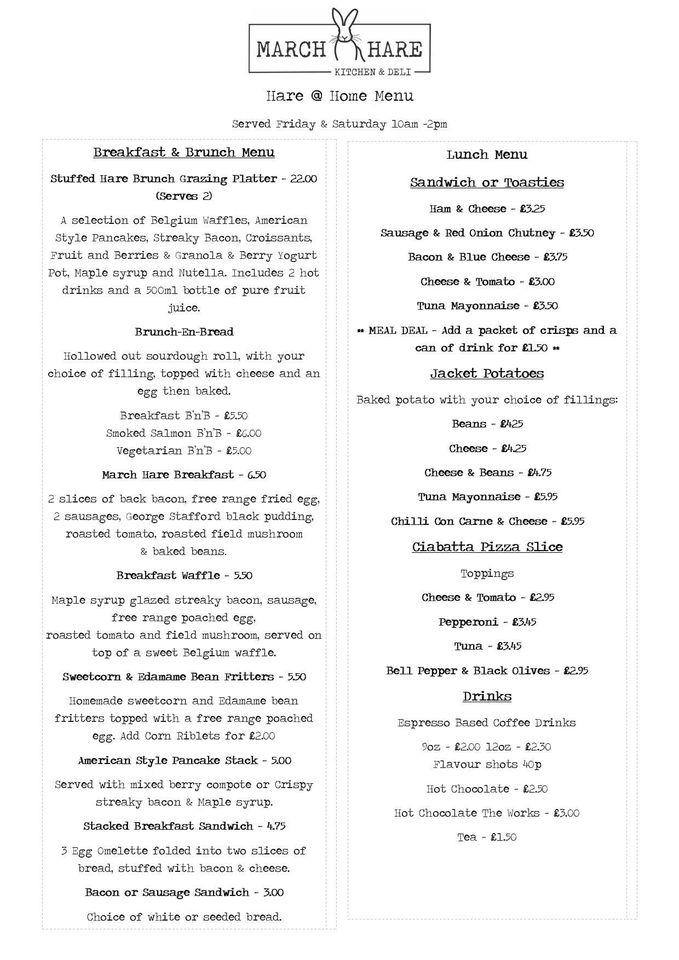Menu at The March Hare cafe, Market Rasen