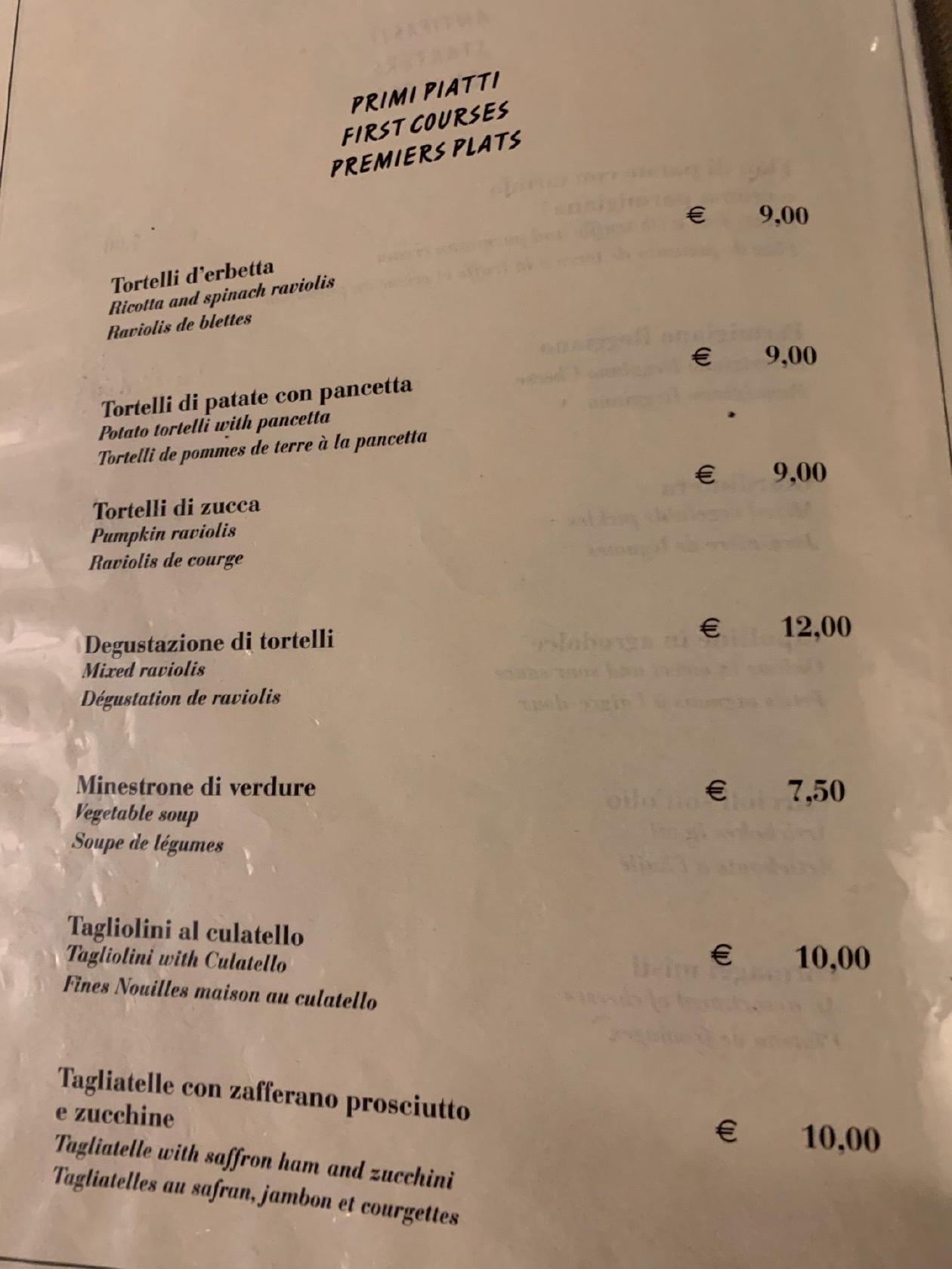 Speisekarte Von Trattoria Dei Tribunali Restaurant Parma