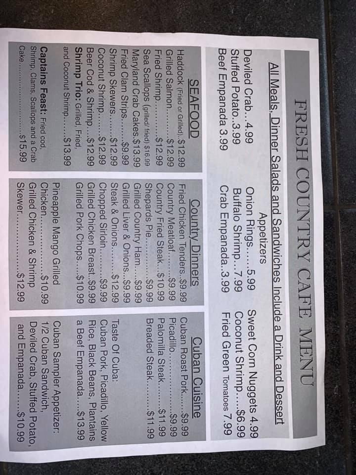 Menu at Fresh Country Cafe, Zephyrhills, 6834 Gall Blvd