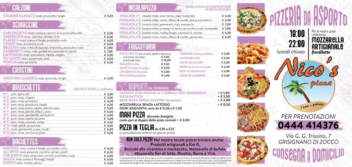 Menu da Nico's Pizza pizzeria, Grisignano di Zocco