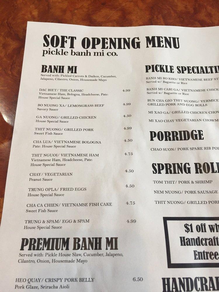Menu at Pickle Banh Mi Co restaurant, Fountain Valley