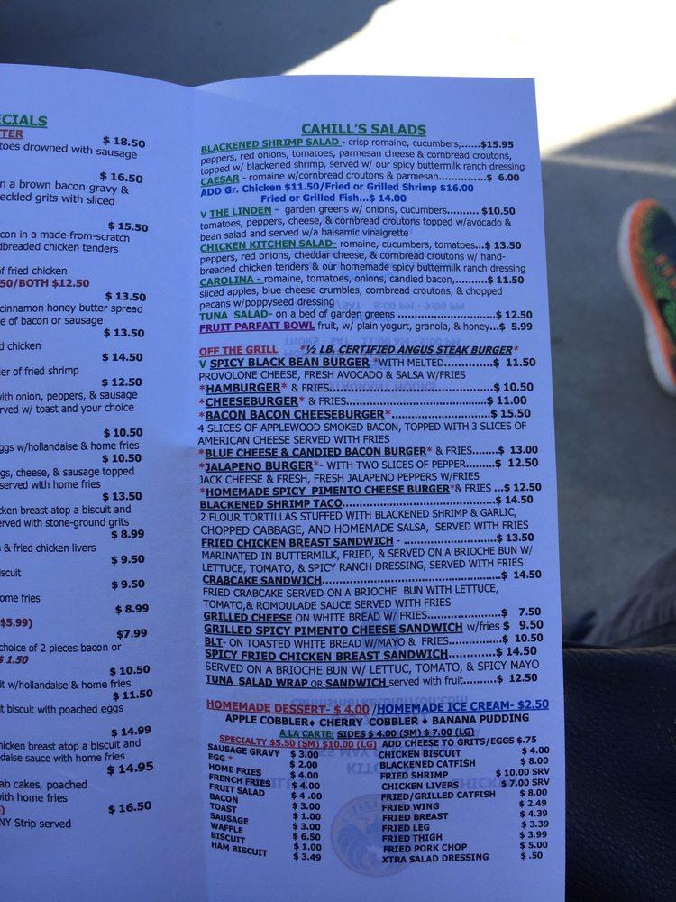 Menu at Cahill's Market & Chicken Kitchen restaurant, Bluffton