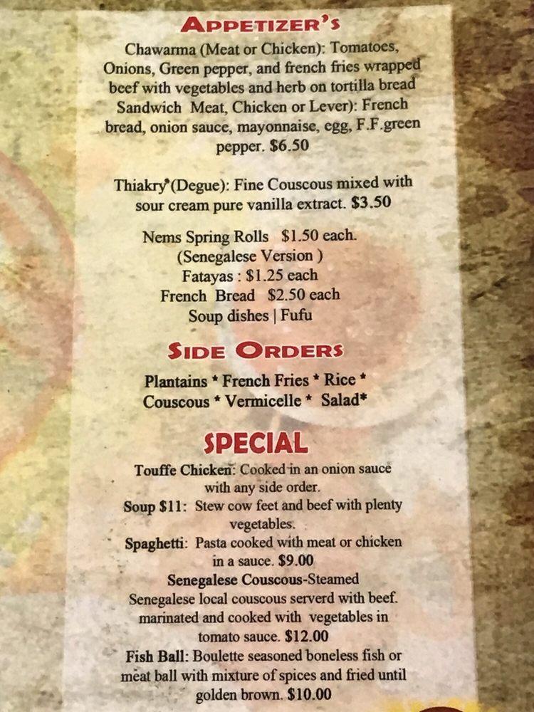 Menu at Dabakh Restaurant Senegalese cuisine, Columbus, Morse Rd