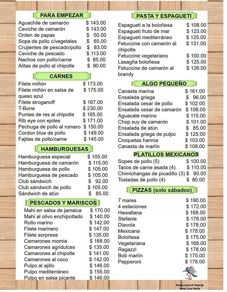 Menu at Restaurante El Alebrije, Mexico