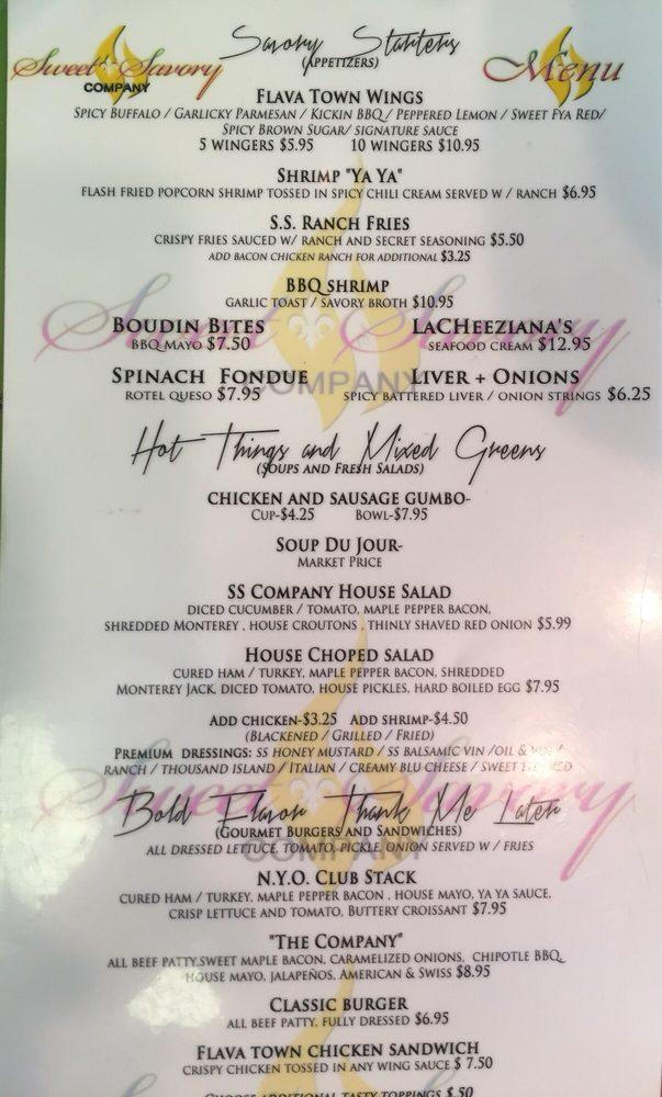 Menu at Sweet & Savory Co. desserts, Gonzales