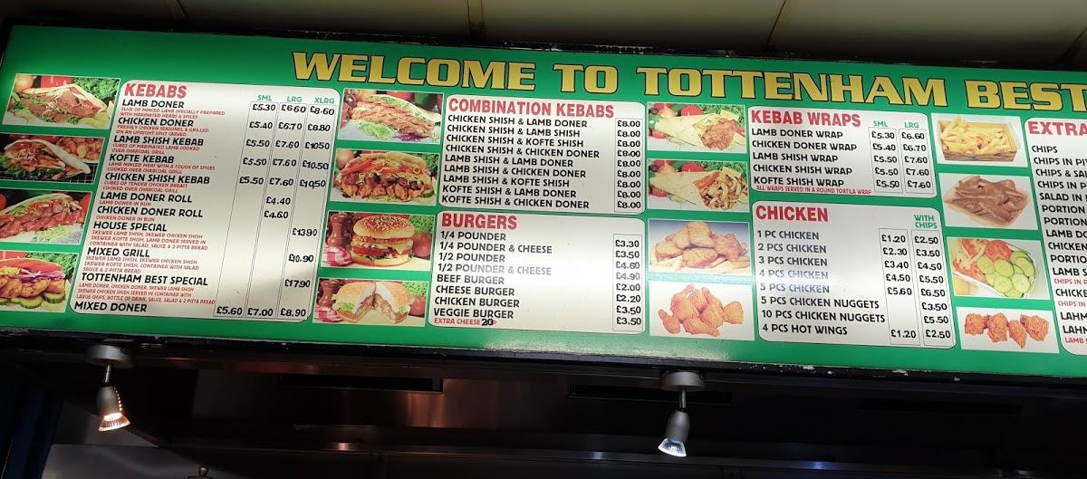 Menu at Tottenham Best Kebab fast food, London