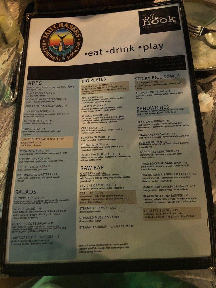 Menu at Tailchasers Restaurant & Dock Bar, Ocean City