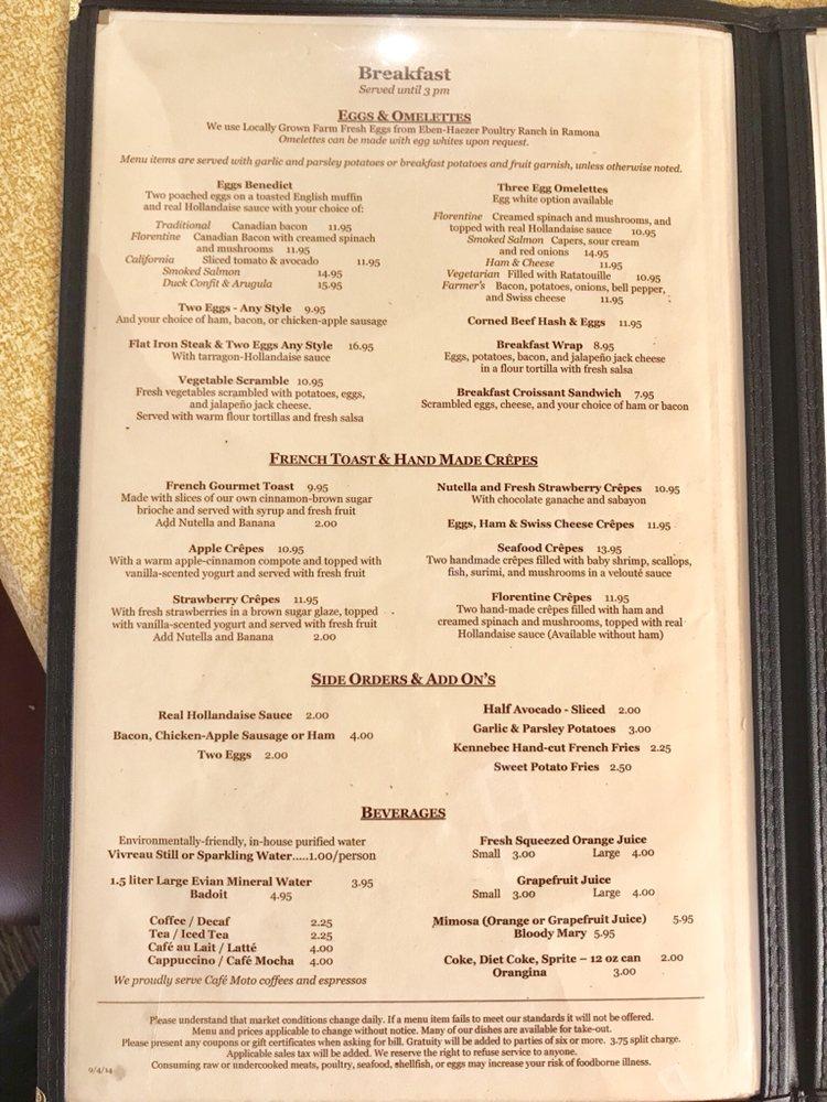 Menu at The French Gourmet restaurant, San Diego