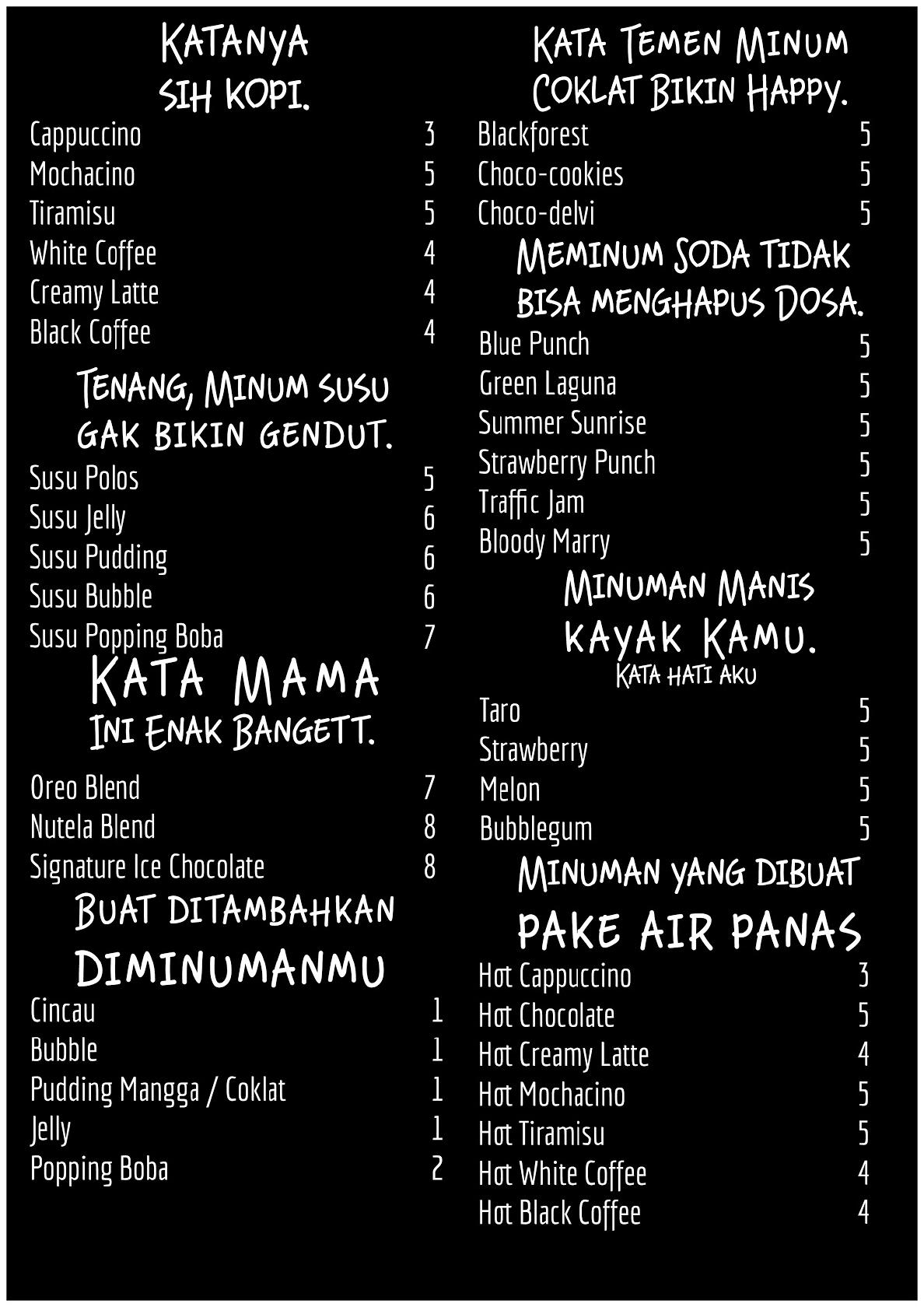 Menu at Mr. Brown Premium Drinks Lab. pub & bar, Semarang
