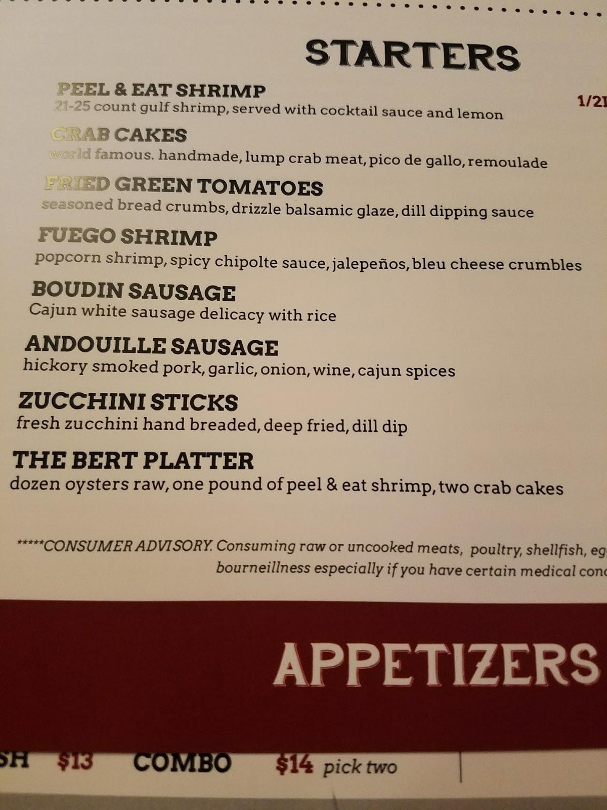 Carta del pub y bar AJ's Oyster House, Fort Smith